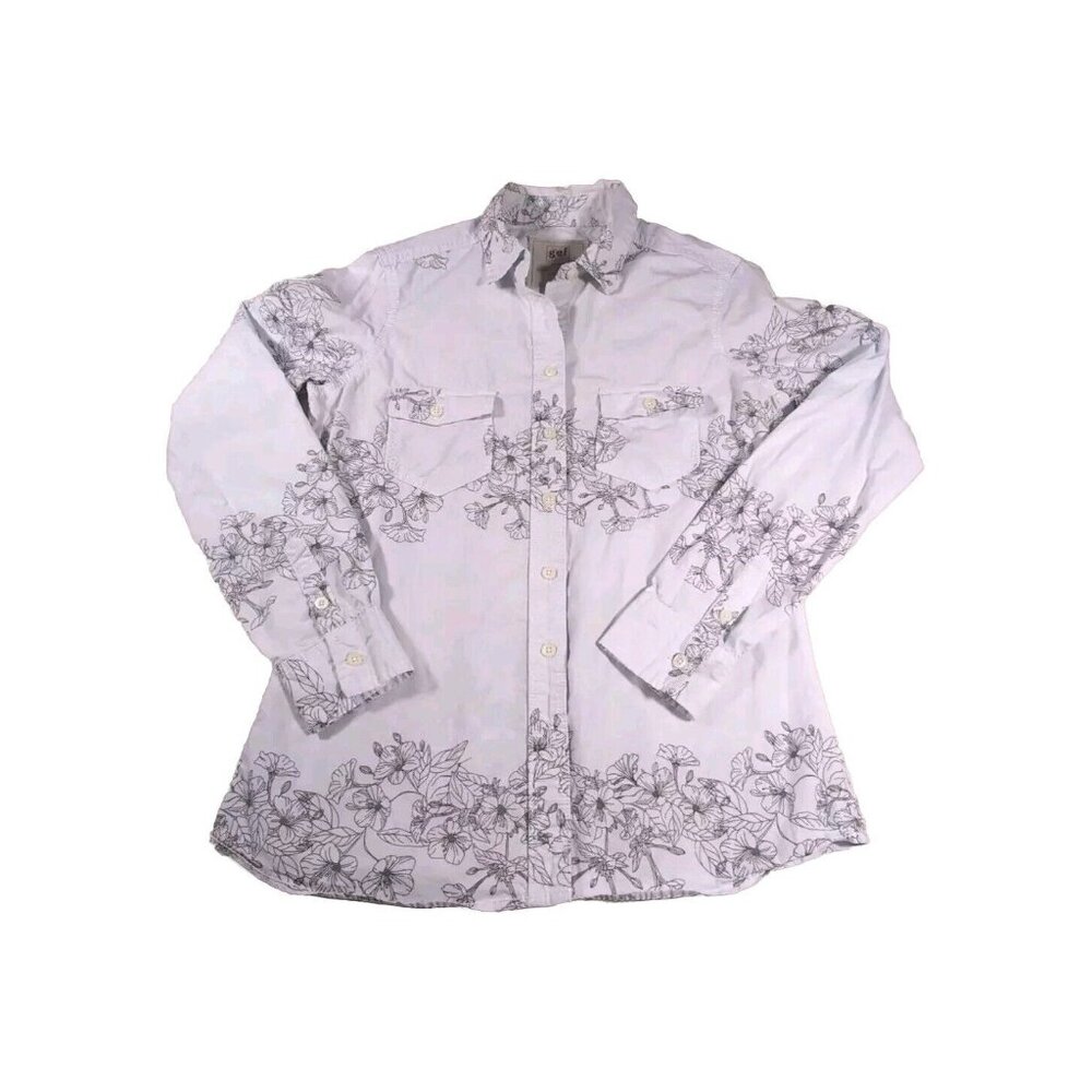 GEF France Flowers Leafs All Over Print Button Up Long Sleeve Shirt